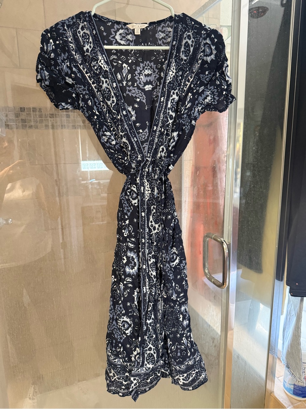 Boho Wrap Midi Dress in Navy and White